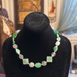 Elegant Green and Clear Beaded glass Necklace by Victoria Tane